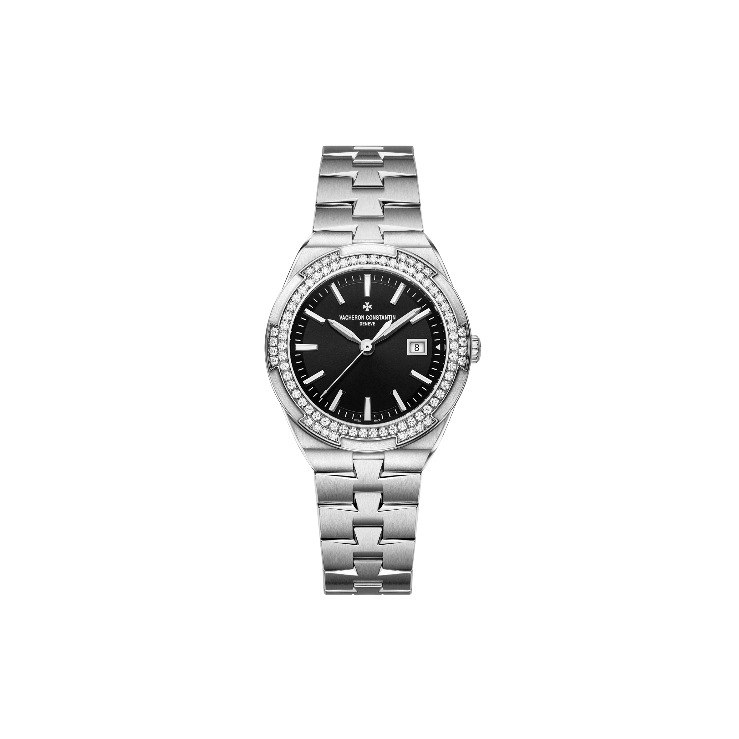 VACHERON CONSTANTIN OVERSEAS 33 QUARTZ STAINLESS STEEL DIAMOND BLACK DIAL WATCH 1205V/100A-B591